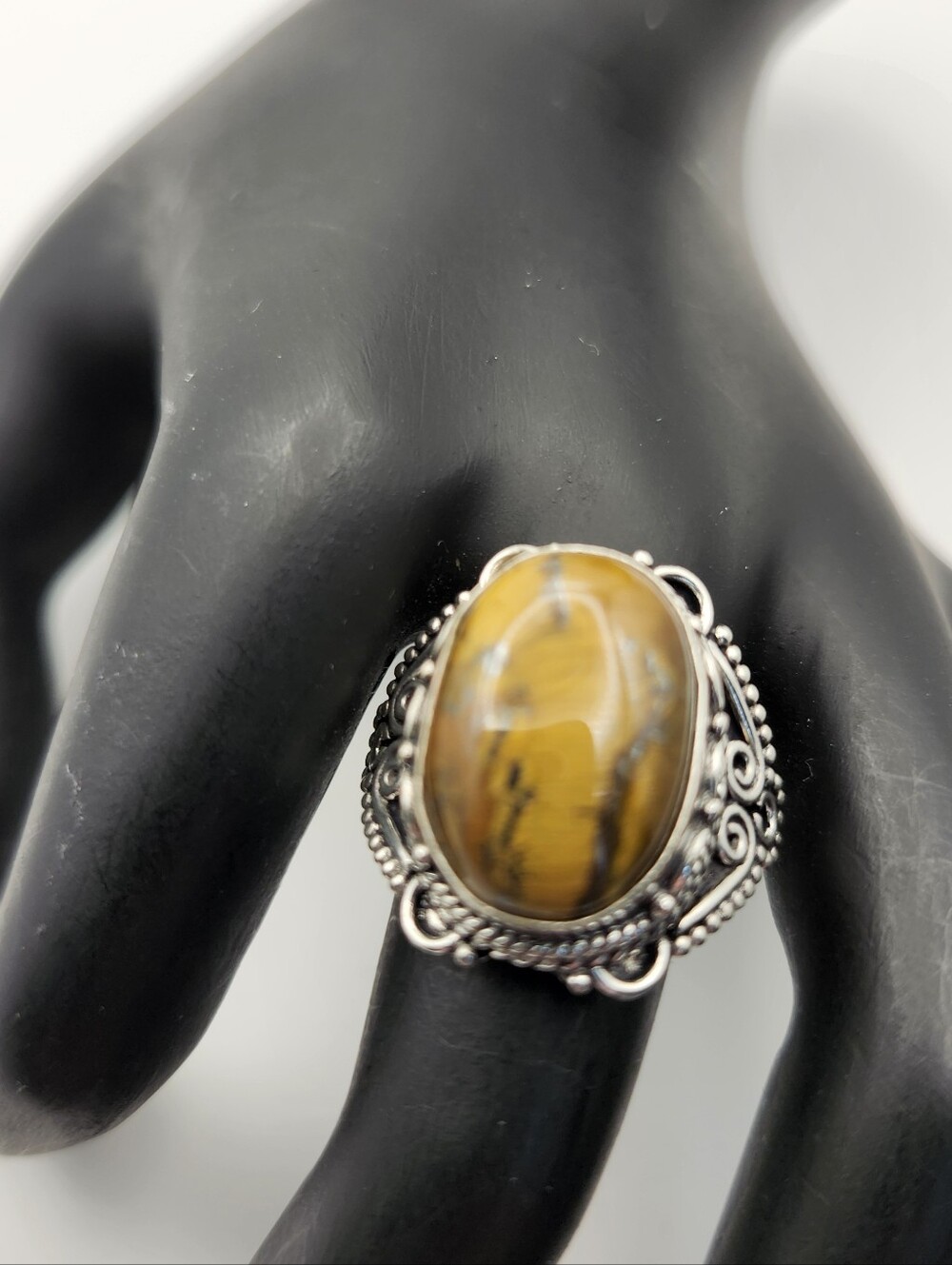 925 Silver Semi-precious Stone Ring, Size 7.5